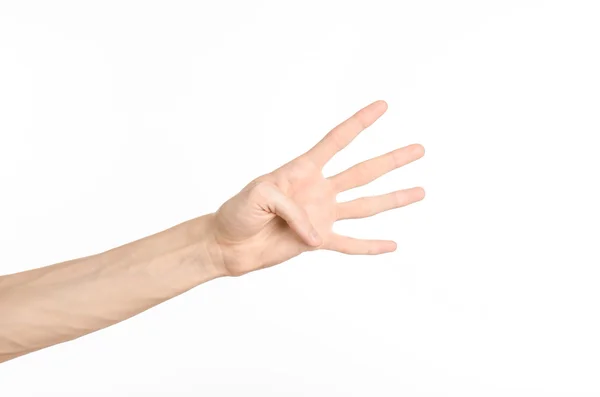 Hand gestures theme: the human hand shows gestures isolated on white background in studio — Stock Photo, Image