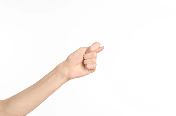 手的手势主题： 人类的手显示孤立在工作室中的白色背景上的手势 — 图库照片