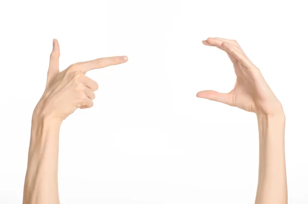 Hand gestures theme: the human hand shows gestures isolated on white background in studio — Stock Photo, Image