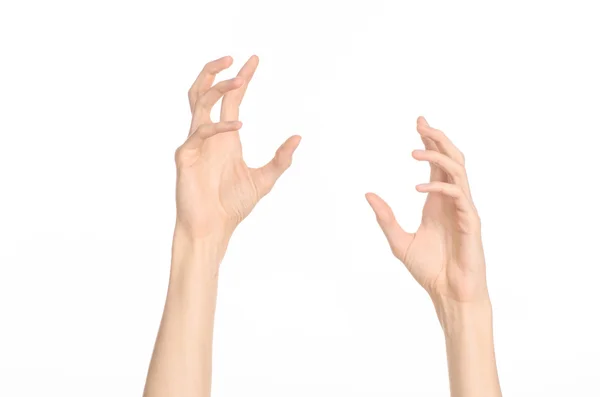 Thema Handgesten: Die menschliche Hand zeigt Gesten isoliert auf weißem Hintergrund im Studio — Stockfoto