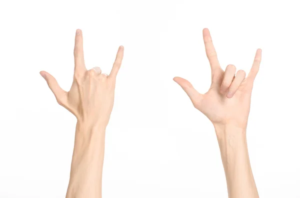 Hand gestures theme: the human hand shows gestures isolated on white background in studio — Stock Photo, Image