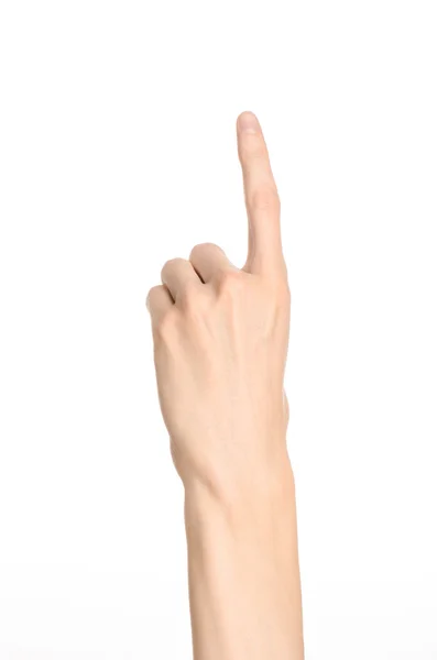 Tema gesturilor de mână: mâna umană prezintă gesturi izolate pe fundal alb în studio — Fotografie, imagine de stoc