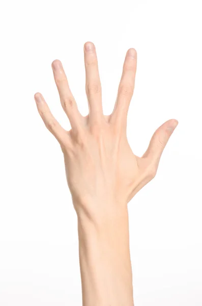 Ruční gesta téma: lidská ruka ukazuje gesta izolovaných na bílém pozadí v studio — Stock fotografie