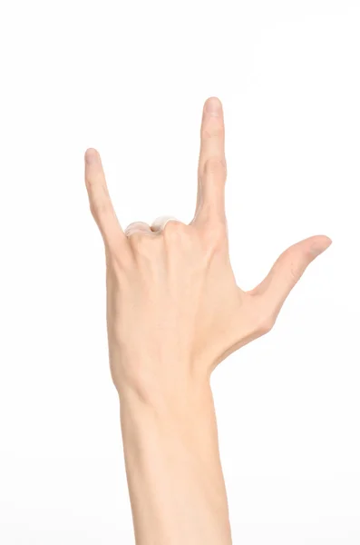 Hand gesty tematu: ludzką ręką przedstawia gesty na białym tle na białym tle w studio — Zdjęcie stockowe