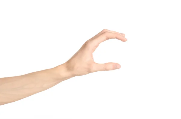 Tema gerak tangan: tangan manusia menunjukkan gerak tubuh yang terisolasi pada latar belakang putih di studio — Stok Foto