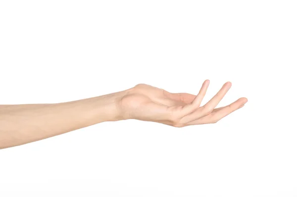 Hand gestures theme: the human hand shows gestures isolated on white background in studio — Stock Photo, Image