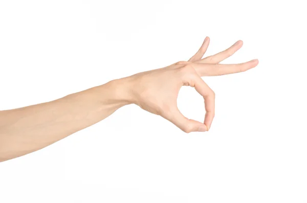 Hand gestures theme: the human hand shows gestures isolated on white background in studio — Stock Photo, Image