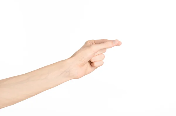 Hand gestures theme: the human hand shows gestures isolated on white background in studio — Stock Photo, Image