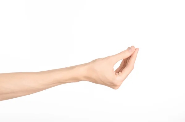 Gestos de mão tema: a mão humana mostra gestos isolados sobre fundo branco em estúdio — Fotografia de Stock
