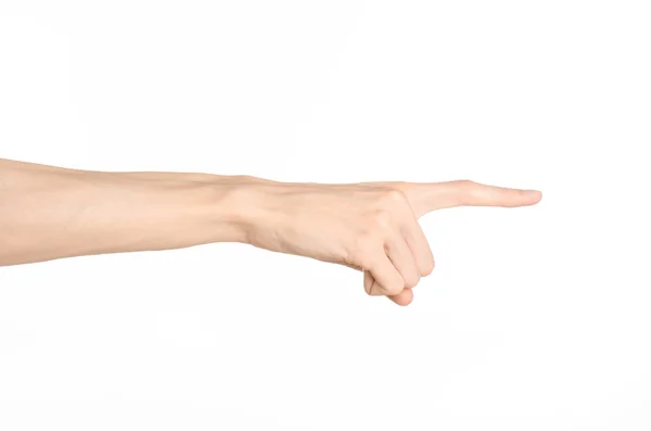 Hand gestures theme: the human hand shows gestures isolated on white background in studio — Stock Photo, Image