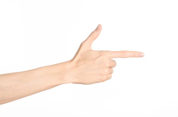 Tema dei gesti della mano: la mano umana mostra gesti isolati su sfondo bianco in studio — Foto Stock