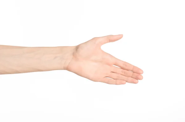 Hand gestures theme: the human hand shows gestures isolated on white background in studio — Stock Photo, Image