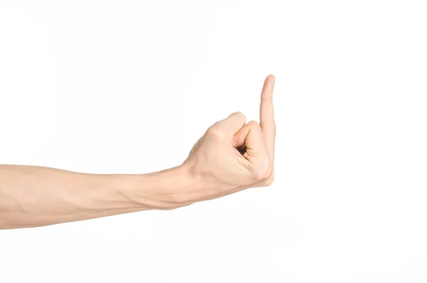 Hand gestures theme: the human hand shows gestures isolated on white background in studio — Stock Photo, Image