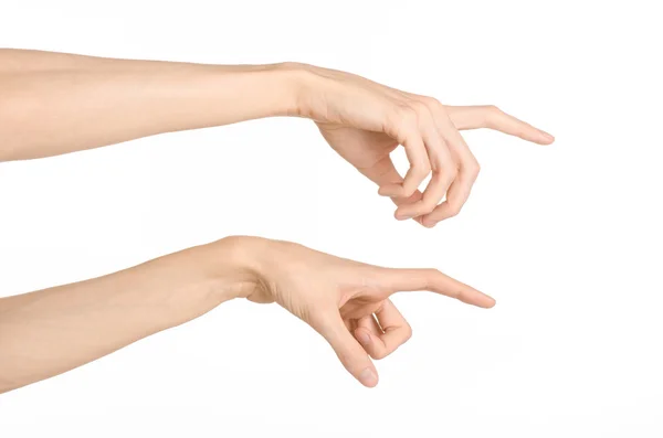 Hand gestures theme: the human hand shows gestures isolated on white background in studio — Stock Photo, Image