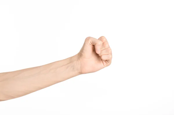 Thème gestes de la main : la main humaine montre des gestes isolés sur fond blanc en studio — Photo