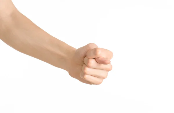 Hand gestures theme: the human hand shows gestures isolated on white background in studio — Stock Photo, Image