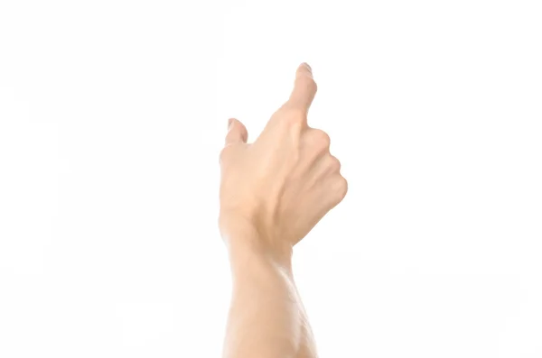 Gesturi subiect: gesturi ale mâinilor umane care arată vedere la persoana întâi izolată pe fundal alb în studio — Fotografie, imagine de stoc