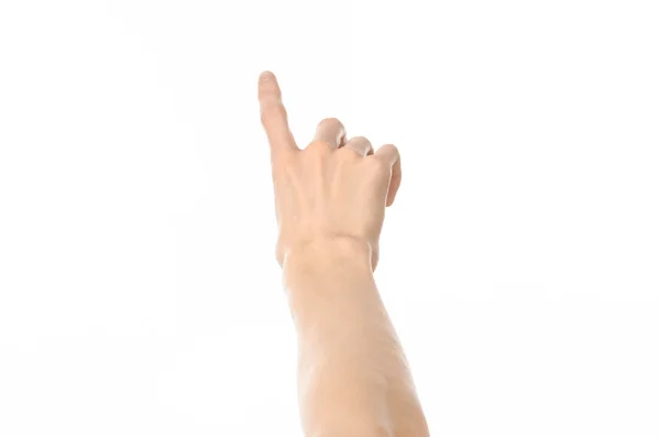 Gesztusok téma: emberi kéz gesztus bemutató első személyű Nézd a elszigetelt fehér háttér a stúdió — Stock Fotó