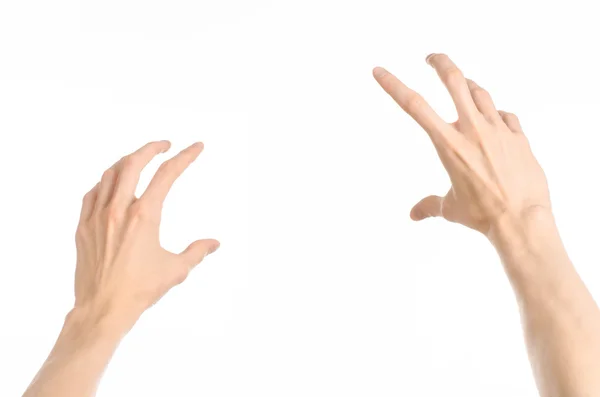 Tema de los gestos: gestos de la mano humana que muestran la vista en primera persona aislada sobre fondo blanco en el estudio — Foto de Stock