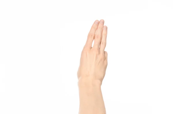 Argomento gesti: gesti della mano umana che mostrano la vista in prima persona isolata su sfondo bianco in studio — Foto Stock
