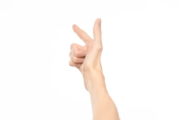 Argomento gesti: gesti della mano umana che mostrano la vista in prima persona isolata su sfondo bianco in studio — Foto Stock