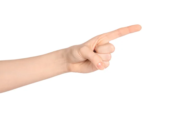 Beauty and Health theme: beautiful elegant female hand show gesture on an isolated white background in studio — ストック写真