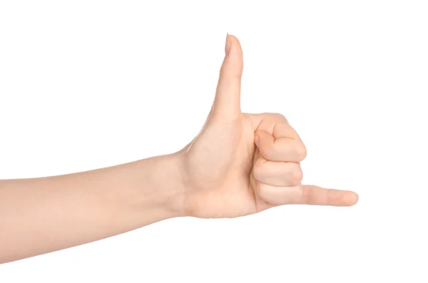 Beauty and Health theme: beautiful elegant female hand show gesture on an isolated white background in studio — 스톡 사진