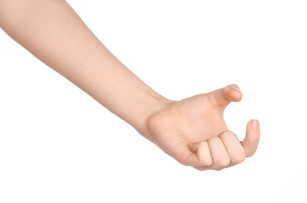 Beauty and Health theme: beautiful elegant female hand show gesture on an isolated white background in studio — Stock Photo, Image