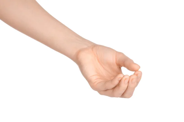 Beauty and Health theme: beautiful elegant female hand show gesture on an isolated white background in studio — Stock Photo, Image