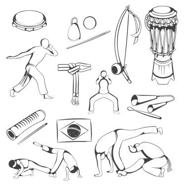 El çizim Capoeira öğeleri kümesi. 