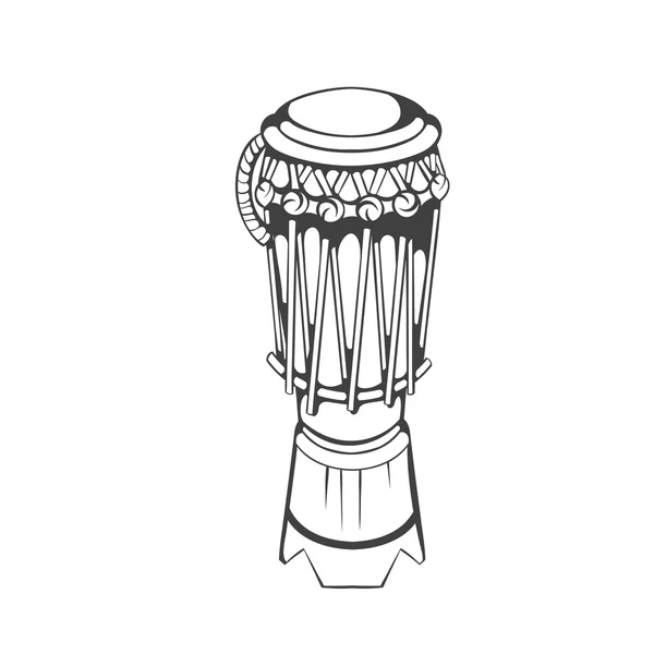 Tradycyjnej brazylijskiej capoeiry atabaque instrument muzyczny. ilustracja czarno-biały rysunek ręka wektor — Wektor stockowy