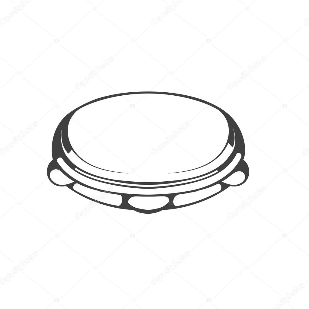 hand drawing style black and white silhouette of tambourine. vector illustration of pandeiro