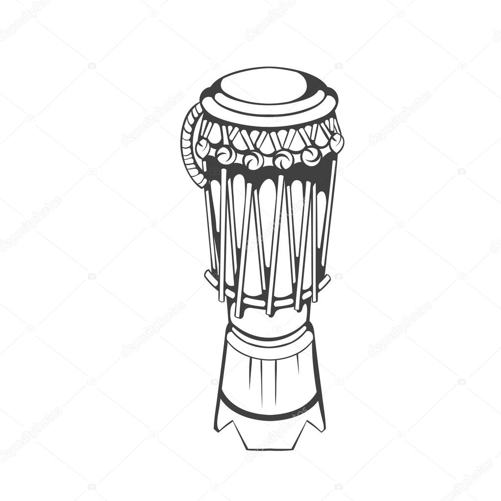 traditional Brazilian Capoeira musical instrument atabaque. black and white hand-drawing vector illustration