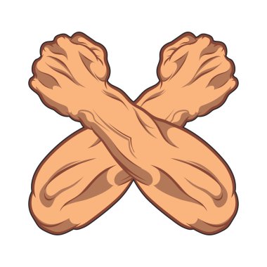 İki çapraz eller yumruk sıktı. siyah beyaz çizgi roman illüstrasyon. spor salonu simgesi.