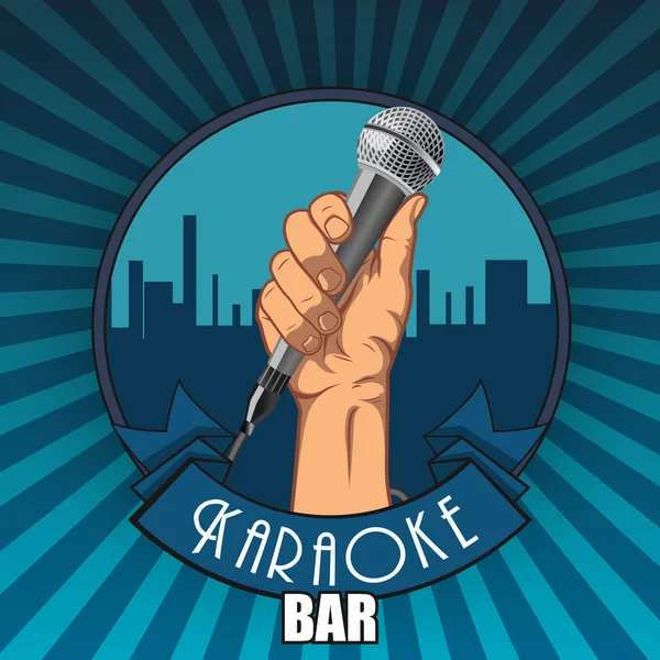 Vintage karaoke bar poster. Hand holding a microphone in a fist — Stock Vector