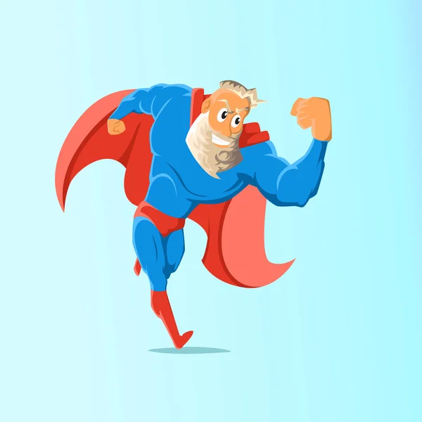 Um velho super-herói carismático hipster. Super-herói em acção. Ilustração vetorial . — Vetor de Stock