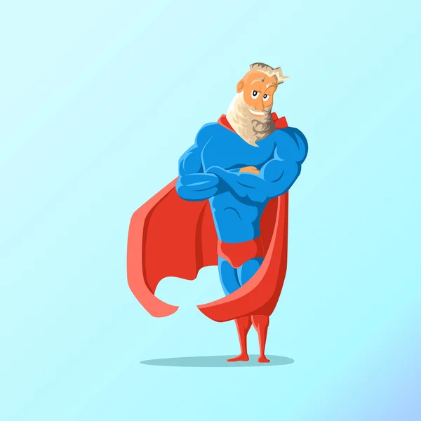 Il vecchio carismatico hipster Supereroe. Supereroe in azione. Illustrazione vettoriale . — Vettoriale Stock