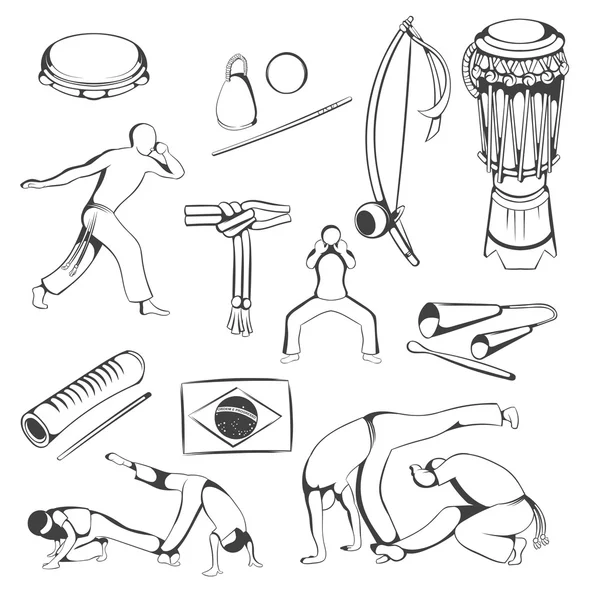 Uppsättning hand ritat Capoeira element — Stockfoto