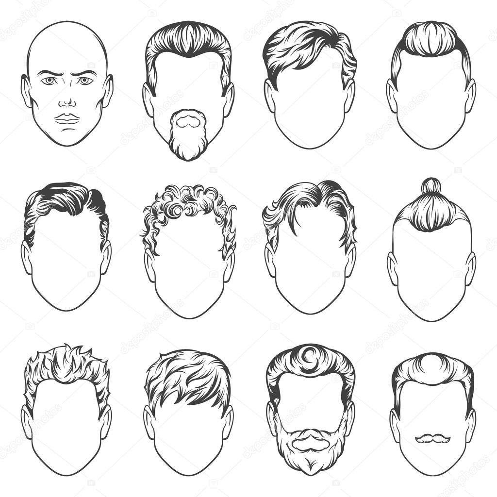 Mens Hair Drawing Set Of Hand Drawing Men Hairstyles