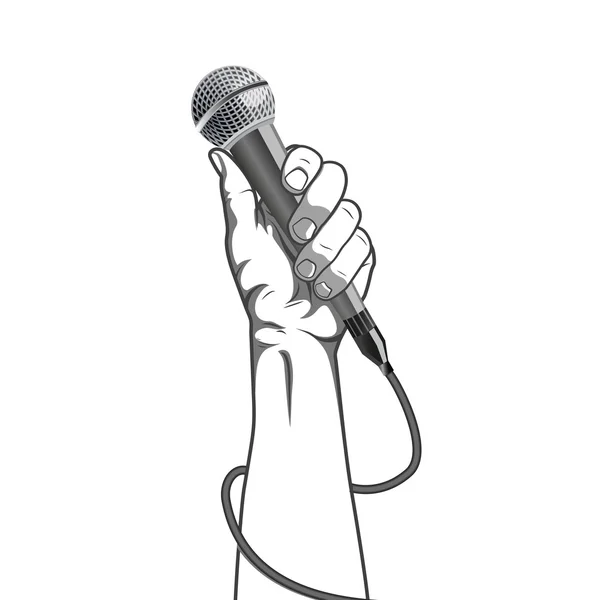 Hand holding a microphone in a fist vector illustration — Stock Vector