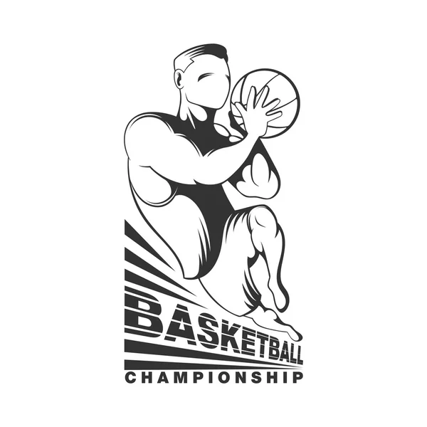 Vintage zwart-wit basketbal speler silhouet. Basketbal poster designe — Stockvector