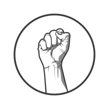 Vektör çizim siyah beyaz tarzı bir yumruk protesto etmek için dik.