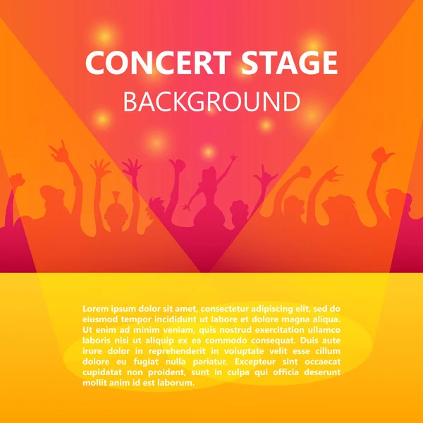 Konzertbesucher, Musikfestival, tanzende Menschen, Party-Plakat mit buntem Hintergrund. — Stockvektor