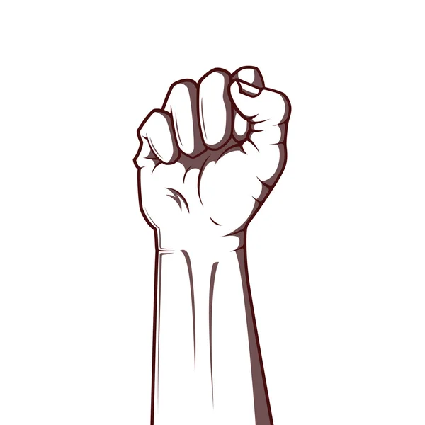 Vector illustration in black and white style of a clenched fist held high in protest — Stock Vector