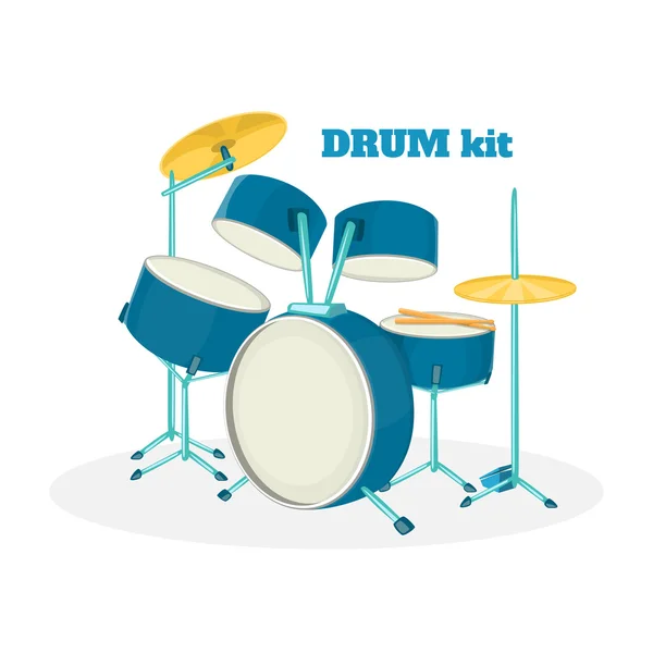 Kit de bateria de desenhos animados em fundo branco. Ilustração vetorial . — Vetor de Stock