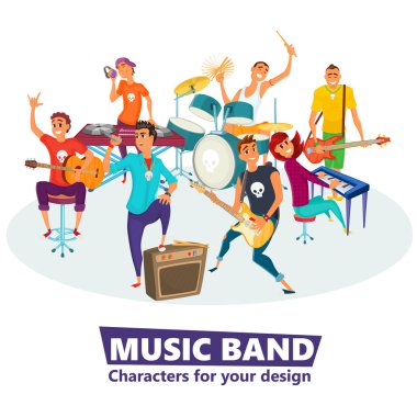 Çizgi film müzik grubu. Konsept müzik karakter tasarımı. Vektör çizim