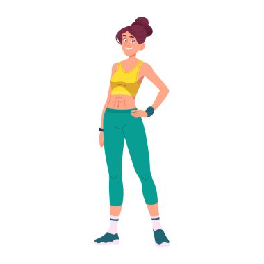 Kendine güvenen bir kadın, elleri kalçasında, hazır ve formda duruyor, kendine güvenen duruş, liderlik, hazırlık ve yaklaşılabilir enerjiyi iletir.