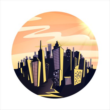 Gece cityscape. Vintage catoon vektör çizim.