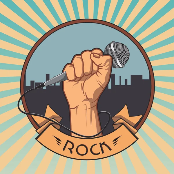 Hand met een microfoon in een vuist. retro rock poster. vectorillustratie — Stockvector