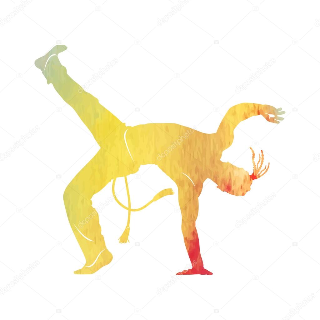 capoeira dancer silhouette vector watercolor